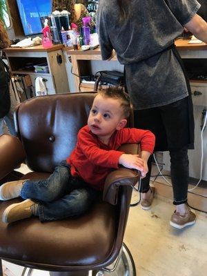 Jayden got his hair fixed at Scissors Palace.