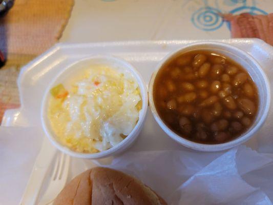 Coleslaw and baked beans.