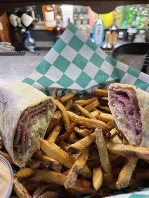 Reuben wrap with fries. Soooo good!