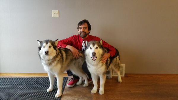 Dr. MacDonald and Dog's Catori (left) and Takoda (right)