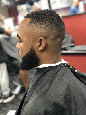 Simple waves on top , fade & beard trim