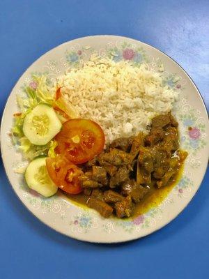 Curry Goat w/ White Rice + Side Salad