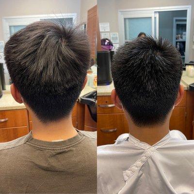 Before and after reshape men's haircut