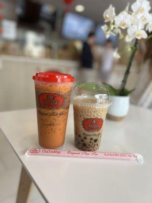 Classic Thai tea (left); Brown sugar assam black tea (right) @veefoodlife