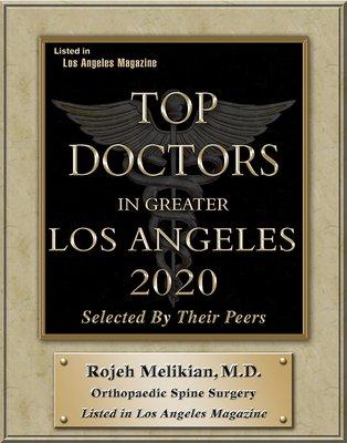 Dr. Melikian has been selected as a Top Doctor for Orthopaedic Spine Surgery by Los Angeles Magazine.