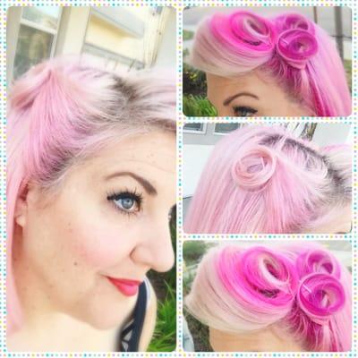 Flower Rolls I did with my Pink Swirl Dream hair from Adrianna at Colour & Shears