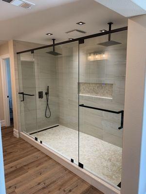 3 panel frameless shower door