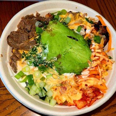 Bulgogi Beef (per pound)  Garlic-Ginger-Soy Chicken (per pound) Avocado  JAPCHAE NOODLES  KIMCHI Scallions  Carrots