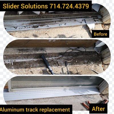 Patio door bottom aluminum track (rail) replacement.