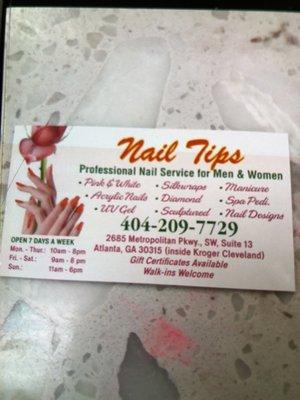 Nail tip's phone number.