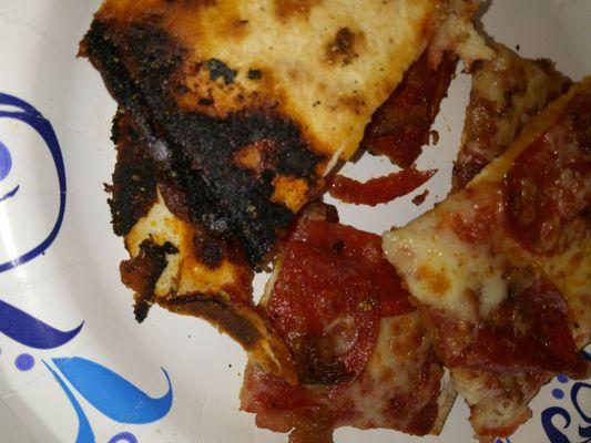 Burnt crust of pizza