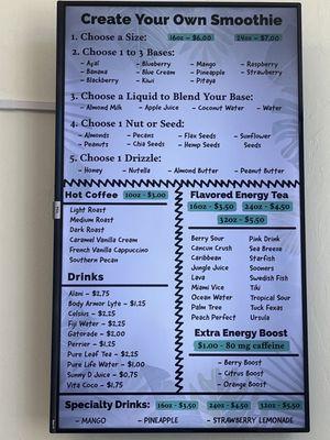 Smoothie menu