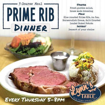 Prime Rib Night every Thursday 5-9pm