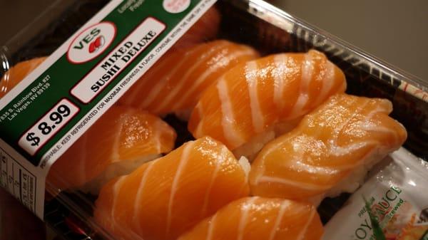 8pc Salmon Nigiri under $10.  Fresh and quite substantial slices of salmon.