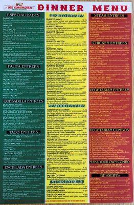 Dinner menu