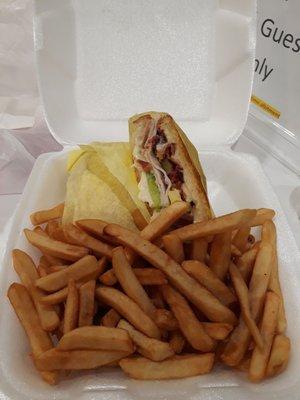 lunch special: Turkey bacon avocado in sourdough, came with fries and drink