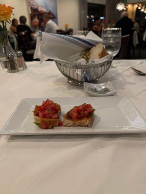 Bruschetta and bread basket