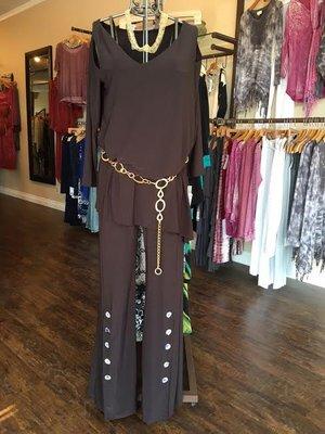 Last Tango A-Sym V Tunic and Buttom Bottom Pant. Available in Black, Brown, Navy, and Chocolate.