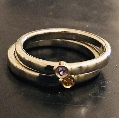 Two rings. White and yellow gold. With stones.