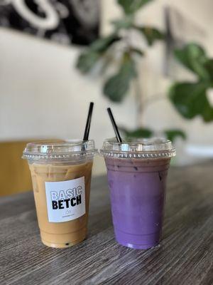 The Basic Betch (vanilla) and U-baee Latte (Ube)