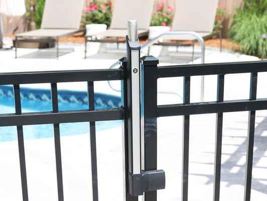 Locinox pool fence gate latch - installed by Fensu, Inc.