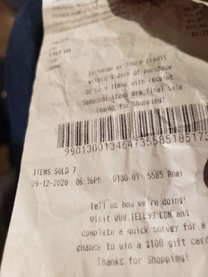 proof that I was at the store, the cashier argued that this is not the receipt for the items I was returning  with time/date