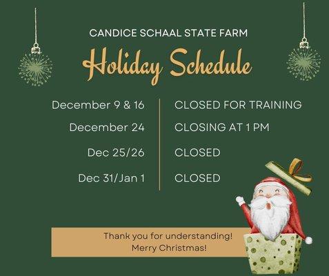 Holiday Hours!