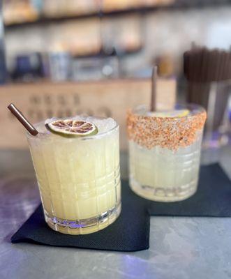 Pineapple coconut Margarita (Omg delish) and spicy Margarita - $12ish each