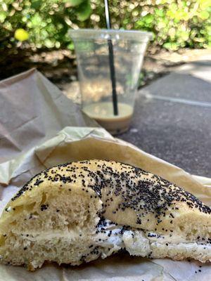 Poppyseed bagel with cream cheese. $2.50 + tax + tip