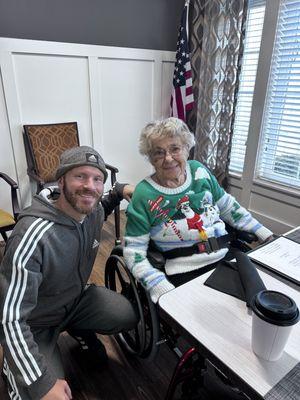 this is Brad and our Mom. She's very pleased with her new chair