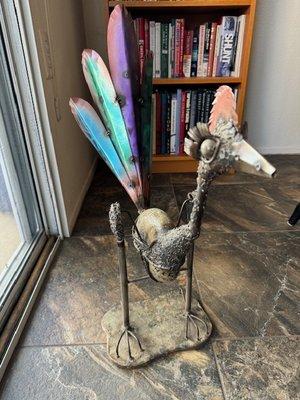 Metal welded roadrunner garden art purchased at Rustic Pottery Imports