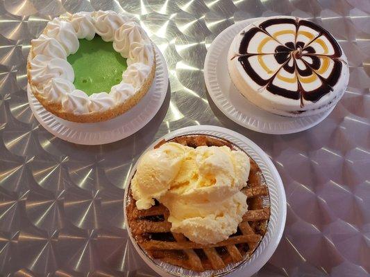 Apple Pecan, Keylime and Chocolate Turtle Pie.