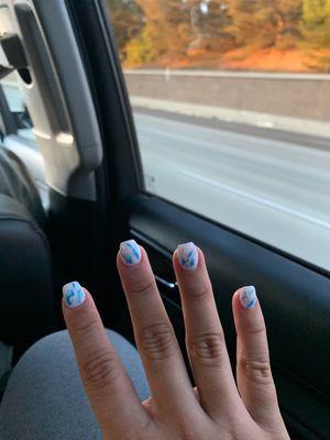 Blue and White Marble Acrylic Nails