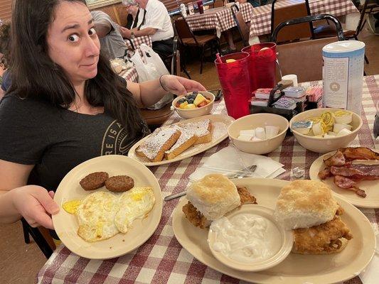 Chicken biscuits, French toast, eggs!