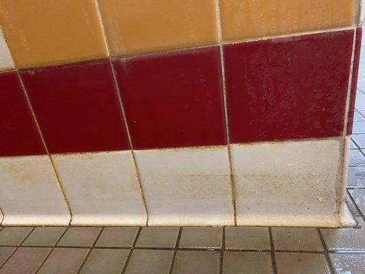 Yuck. Red and black mold near showers. Black mold can be dangerous to those with health problems.