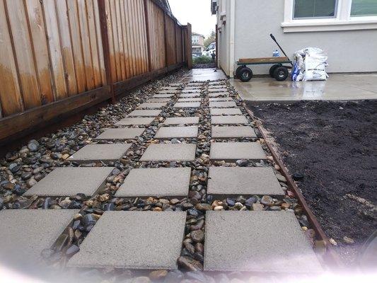 Installation of Dirt, Leveling Sand, Pavers & River Rocks