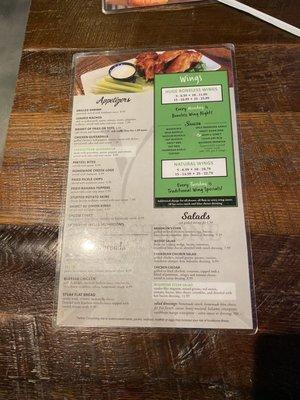 Front of menu