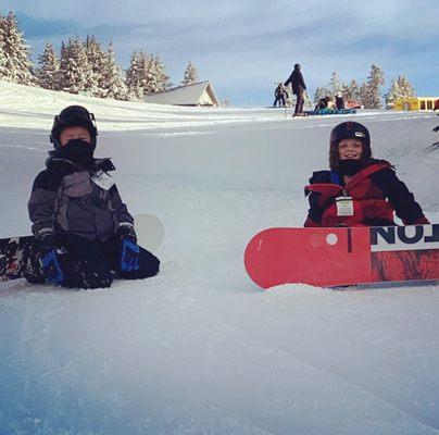 Kids, boards at Timberline