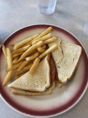 Fried Bologna Sandwich & French Fries