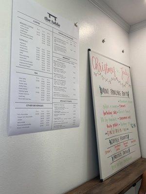 From what I understand during the week the lunch menu hangs where the dry erase board is