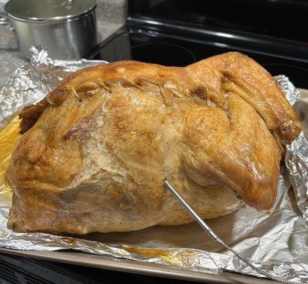 Side view of cooked turducken.