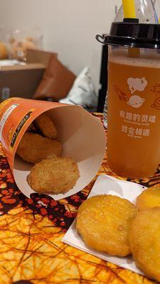 Chicken Nuggets, Mango Tea, Pumpkin Cakes