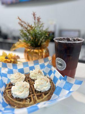 Pumpkin Spice Waffle with a Fall Sangria Energy Tea