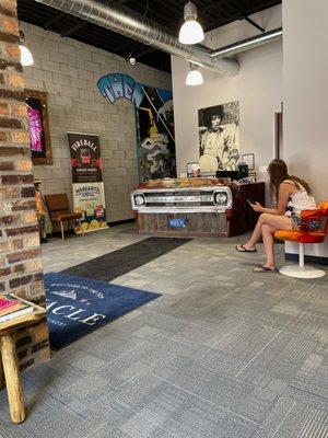 The waiting area and check in desk