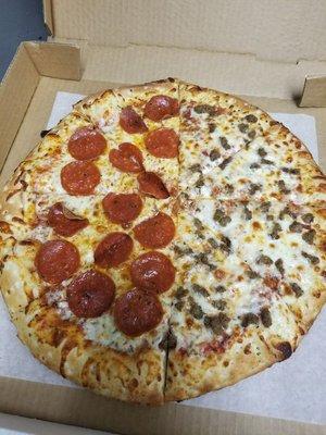 Large Half Pepperoni Half Sausage Pizza