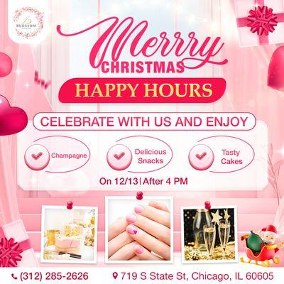 Join us for our HOLIDAY HAPPY HOURS event on December 13th, After 4:00 PM and treat yourself to the ultimate pampering session.