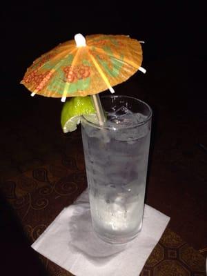 Top shelf gin and tonic. I got an umbrella since it was raining out. :)