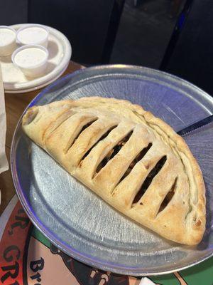 Pepperoni, mushroom,black olive calzone