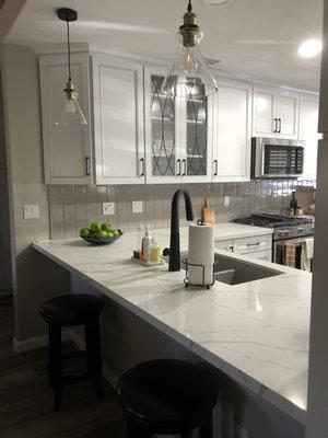 Another view of new kitchen backsplash.