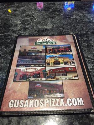 Menu at Gusano's Chicago style pizza